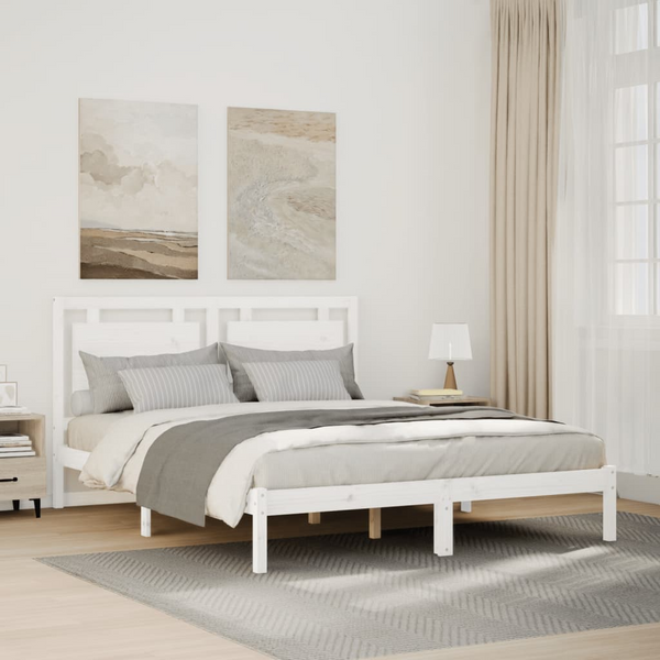 Extra Long Solid Wood Bed Frame in White 140x220 cm - Sturdy & Stylish