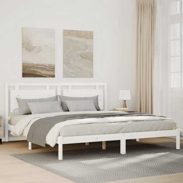 Extra Long Solid Wood Bed Frame - White 200x220 cm | Sturdy & Stylish