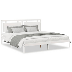 Extra Long Solid Wood Bed Frame - White 200x220 cm | Sturdy & Stylish