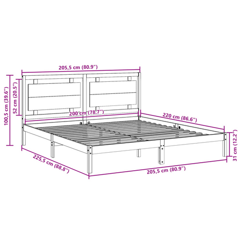 Extra Long Solid Wood Bed Frame - White 200x220 cm | Sturdy & Stylish