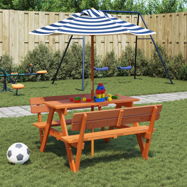 vidaXL Kids' Solid Wood Picnic Table with Umbrella - Outdoor Furniture for Fun and Relaxation