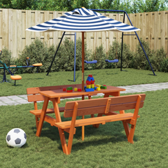 vidaXL Kids' Solid Wood Picnic Table with Umbrella - Outdoor Furniture for Fun and Relaxation