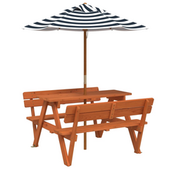 vidaXL Kids' Solid Wood Picnic Table with Umbrella - Outdoor Furniture for Fun and Relaxation