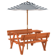 vidaXL Kids' Solid Wood Picnic Table with Umbrella - Outdoor Furniture for Fun and Relaxation