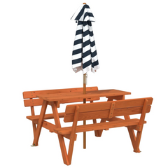 vidaXL Kids' Solid Wood Picnic Table with Umbrella - Outdoor Furniture for Fun and Relaxation