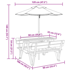 vidaXL Kids' Solid Wood Picnic Table with Umbrella - Outdoor Furniture for Fun and Relaxation