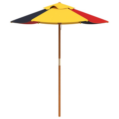 vidaXL Kids Picnic Table with Umbrella - Round Solid Fir Wood, 4 Seaters, Colorful Protection