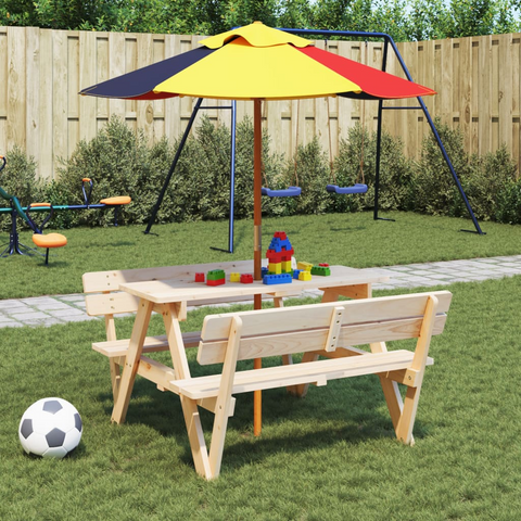 vidaXL Kids Picnic Table with Umbrella - Solid Wood Fir - Ideal for Outdoor Play