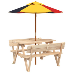 vidaXL Kids Picnic Table with Umbrella - Solid Wood Fir - Ideal for Outdoor Play