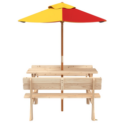 vidaXL Kids Picnic Table with Umbrella - Solid Wood Fir - Ideal for Outdoor Play