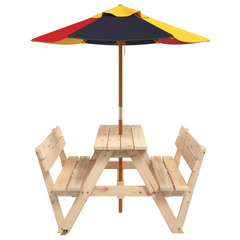 vidaXL Kids Picnic Table with Umbrella - Solid Wood Fir - Ideal for Outdoor Play