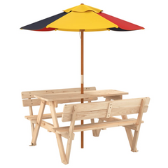 vidaXL Kids Picnic Table with Umbrella - Solid Wood Fir - Ideal for Outdoor Play