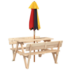 vidaXL Kids Picnic Table with Umbrella - Solid Wood Fir - Ideal for Outdoor Play