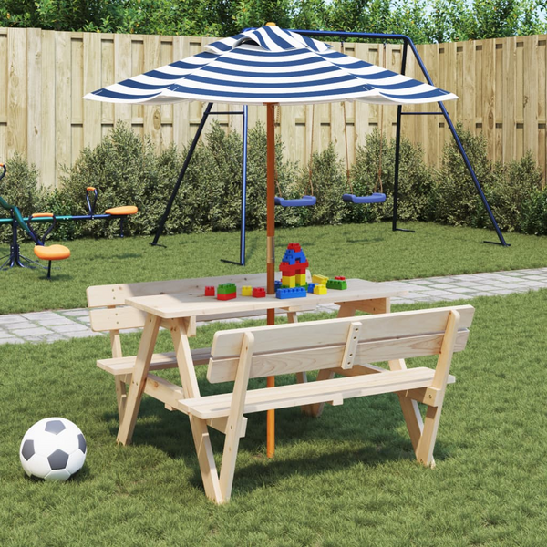 vidaXL Kids Picnic Table with Umbrella - Solid Wood Fir, Sturdy & Durable, Perfect for Outdoor Fun