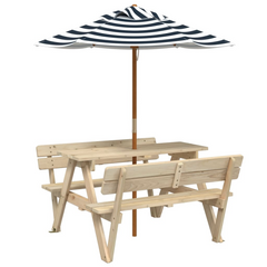 vidaXL Kids Picnic Table with Umbrella - Solid Wood Fir, Sturdy & Durable, Perfect for Outdoor Fun