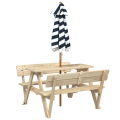 vidaXL Kids Picnic Table with Umbrella - Solid Wood Fir, Sturdy & Durable, Perfect for Outdoor Fun