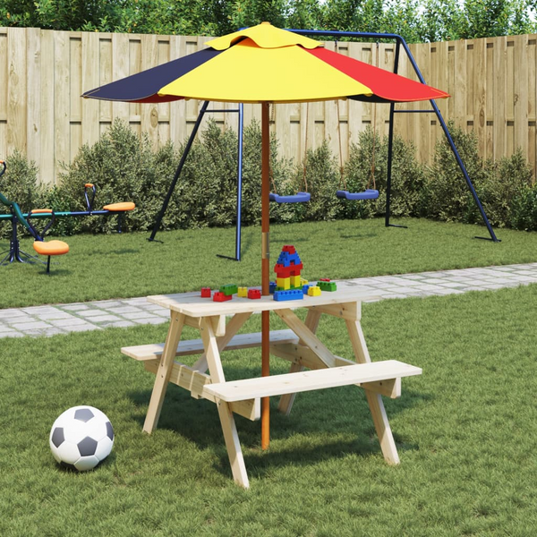 vidaXL Kids Picnic Table with Umbrella - Solid Wood Fir - Perfect for Outdoor Fun & Parties