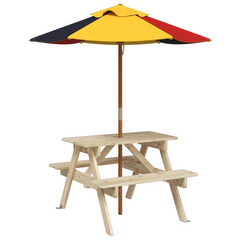 vidaXL Kids Picnic Table with Umbrella - Solid Wood Fir - Perfect for Outdoor Fun & Parties