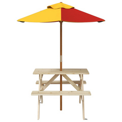 vidaXL Kids Picnic Table with Umbrella - Solid Wood Fir - Perfect for Outdoor Fun & Parties