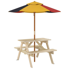 vidaXL Kids Picnic Table with Umbrella - Solid Wood Fir - Perfect for Outdoor Fun & Parties