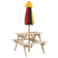 vidaXL Kids Picnic Table with Umbrella - Solid Wood Fir - Perfect for Outdoor Fun & Parties