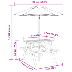 vidaXL Kids Picnic Table with Umbrella - Solid Wood Fir - Perfect for Outdoor Fun & Parties