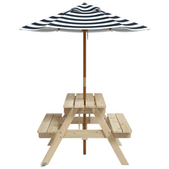 vidaXL Kids Picnic Table with Umbrella - Solid Wood Fir, 4-Seater, Outdoor Furniture for Garden & Patio