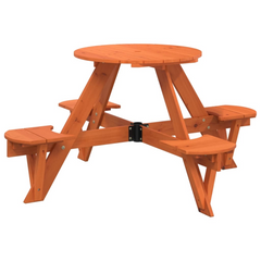 vidaXL Kids Picnic Table with Umbrella - Round Solid Wood Fir, Brown