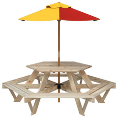 Hexagon Picnic Table with Umbrella for 6 Kids, Solid Fir Wood Construction