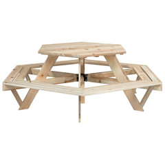 Hexagon Picnic Table with Umbrella for 6 Kids, Solid Fir Wood Construction