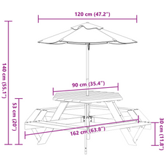 Hexagon Picnic Table with Umbrella for 6 Kids, Solid Fir Wood Construction