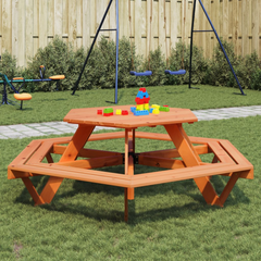 Super Fun vidaXL Hexagon Picnic Table for 6 Kids with Benches - Solid Wood Fir, Perfect for Outdoor Playtime