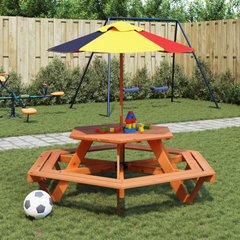 Super Fun vidaXL Hexagon Picnic Table for 6 Kids with Benches - Solid Wood Fir, Perfect for Outdoor Playtime