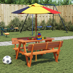 vidaXL Kids Picnic Table with Umbrella Hole - Solid Wood Fir, Sturdy & Stable, Perfect for Outdoor Fun