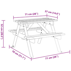 vidaXL Kids Wooden Picnic Table with Umbrella Hole - Outdoor Play Table & Benches for 4 Children, Solid Fir Wood, Durable & Stable Design