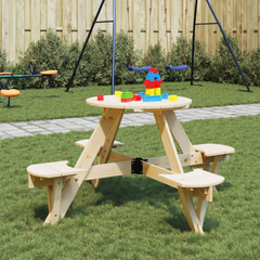 vidaXL Kids Picnic Table with Umbrella Hole - Round Solid Fir Wood for Outdoor Fun