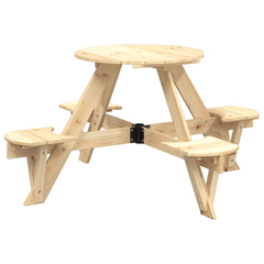 vidaXL Kids Picnic Table with Umbrella Hole - Round Solid Fir Wood for Outdoor Fun