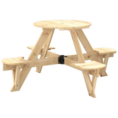 vidaXL Kids Picnic Table with Umbrella Hole - Round Solid Fir Wood for Outdoor Fun