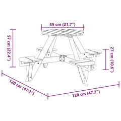 vidaXL Kids Picnic Table with Umbrella Hole - Round Solid Fir Wood for Outdoor Fun