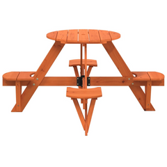 Solid Wood Kids Picnic Table, Round Fir Wood Outdoor Table with Umbrella Hole, Perfect for Garden and Patio