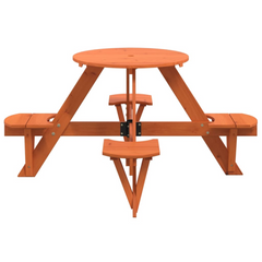 Solid Wood Kids Picnic Table, Round Fir Wood Outdoor Table with Umbrella Hole, Perfect for Garden and Patio