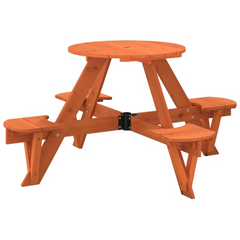 Solid Wood Kids Picnic Table, Round Fir Wood Outdoor Table with Umbrella Hole, Perfect for Garden and Patio