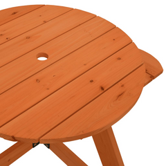 Solid Wood Kids Picnic Table, Round Fir Wood Outdoor Table with Umbrella Hole, Perfect for Garden and Patio