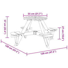 Solid Wood Kids Picnic Table, Round Fir Wood Outdoor Table with Umbrella Hole, Perfect for Garden and Patio