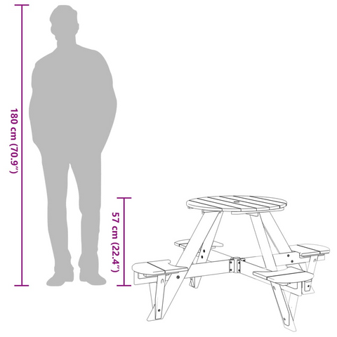 Solid Wood Kids Picnic Table, Round Fir Wood Outdoor Table with Umbrella Hole, Perfect for Garden and Patio