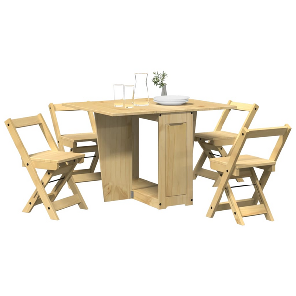 5 Piece Butterfly Dining Set - Corona Foldable Pinewood, Wax Brown Finish, Space-Saving & Versatile Dining Solution