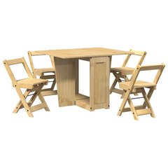 5 Piece Butterfly Dining Set - Corona Foldable Pinewood, Wax Brown Finish, Space-Saving & Versatile Dining Solution