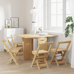 5 Piece Butterfly Dining Set - Corona Foldable Pinewood, Wax Brown Finish, Space-Saving & Versatile Dining Solution