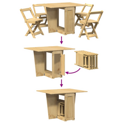 5 Piece Butterfly Dining Set - Corona Foldable Pinewood, Wax Brown Finish, Space-Saving & Versatile Dining Solution