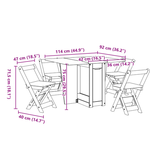 5 Piece Butterfly Dining Set - Corona Foldable Pinewood, Wax Brown Finish, Space-Saving & Versatile Dining Solution